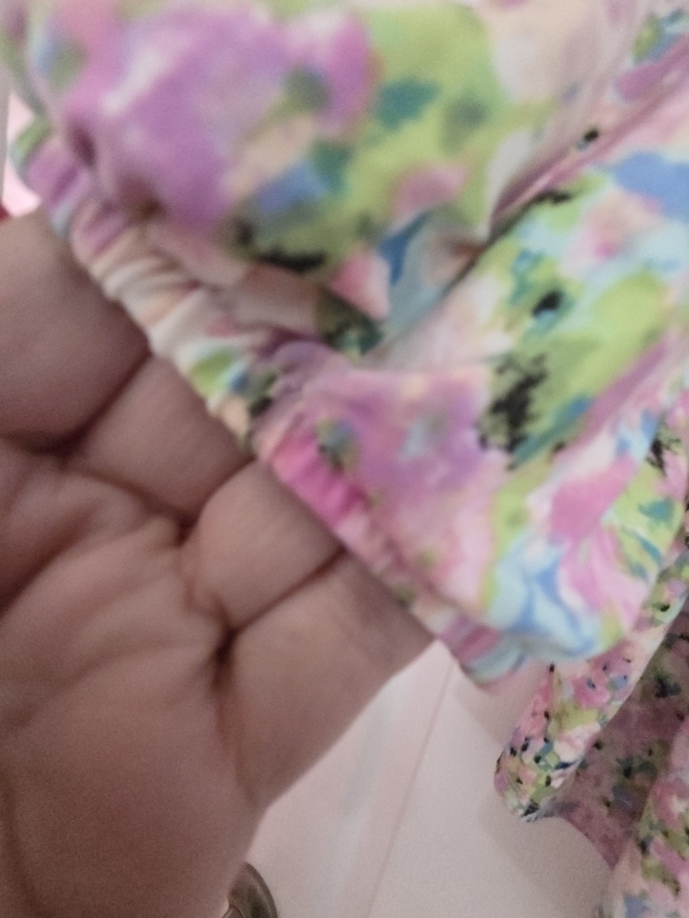 Floral Ruffled Pink Peasant Tunic - Relaxed 3/4 Sleeve - Picture 2 of 7